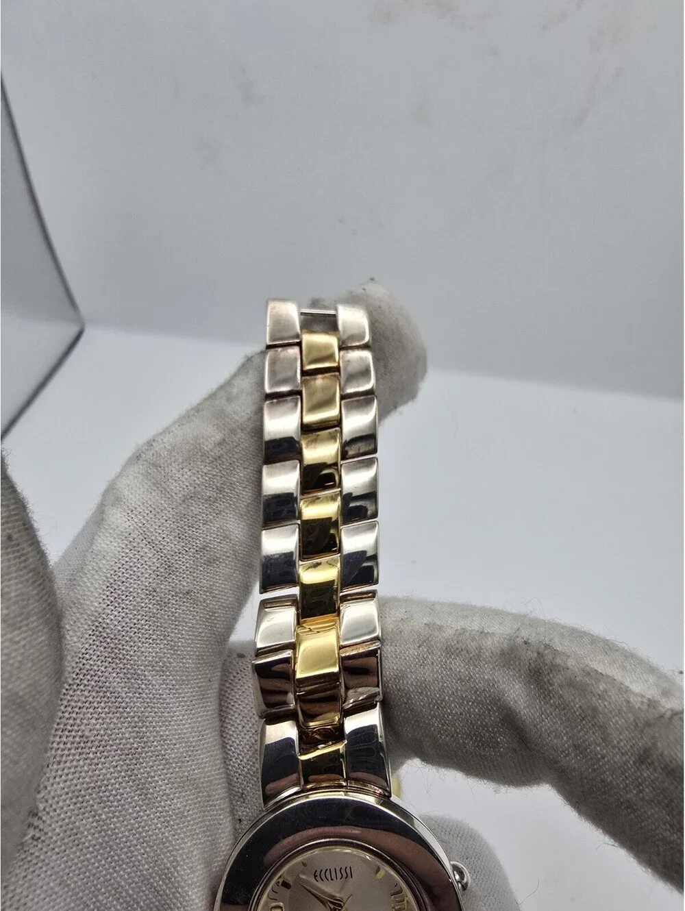 Ecclissi Two Tone Sterling Silver White Dial Ladies Watch With Extra Bezels